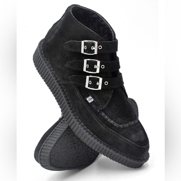T.U.K. 3-Buckle Black Suede Leather Pointed Toe Creeper Boot Size 7 - Picture 8 of 8